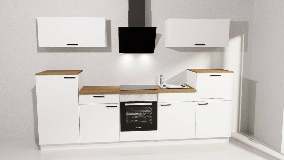 Küchenzeile "EXK1110-1-0" ohne Geräte: Weiß - Eiche Klassik, 300cm