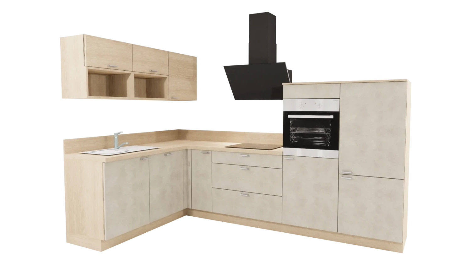 Express L-Küche ohne Geräte in Zement & Wildeiche: 305x185 cm, 490 cm, Spüle links | Winkelküche "EXK160-3-0-l" / Bild 1