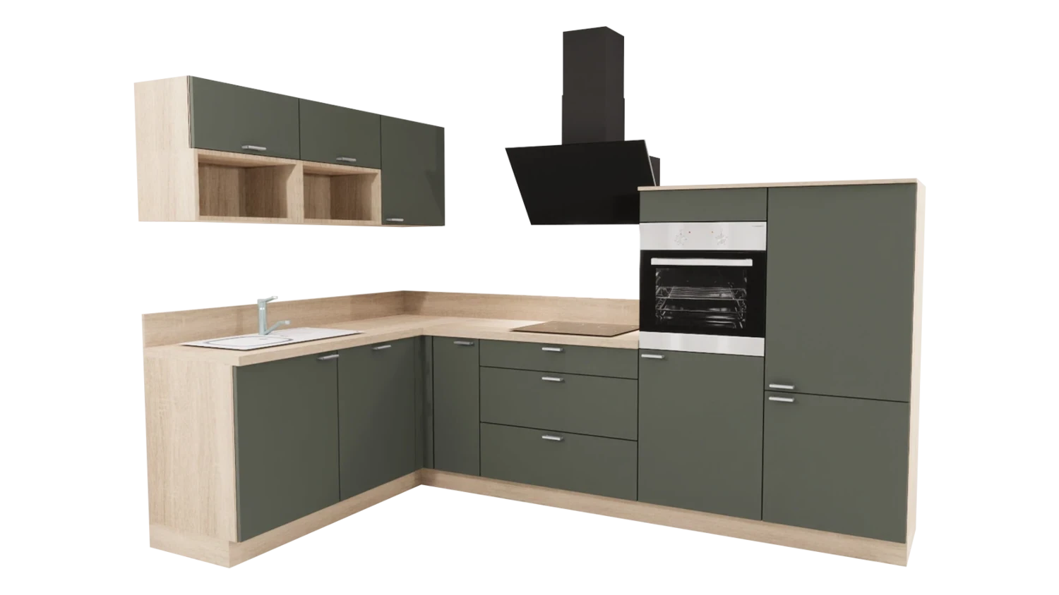 Express L-Küche ohne Geräte in Zement & Wildeiche: 305x185 cm, 490 cm, Spüle links | Winkelküche "EXK160-3-0-l" / Bild 2