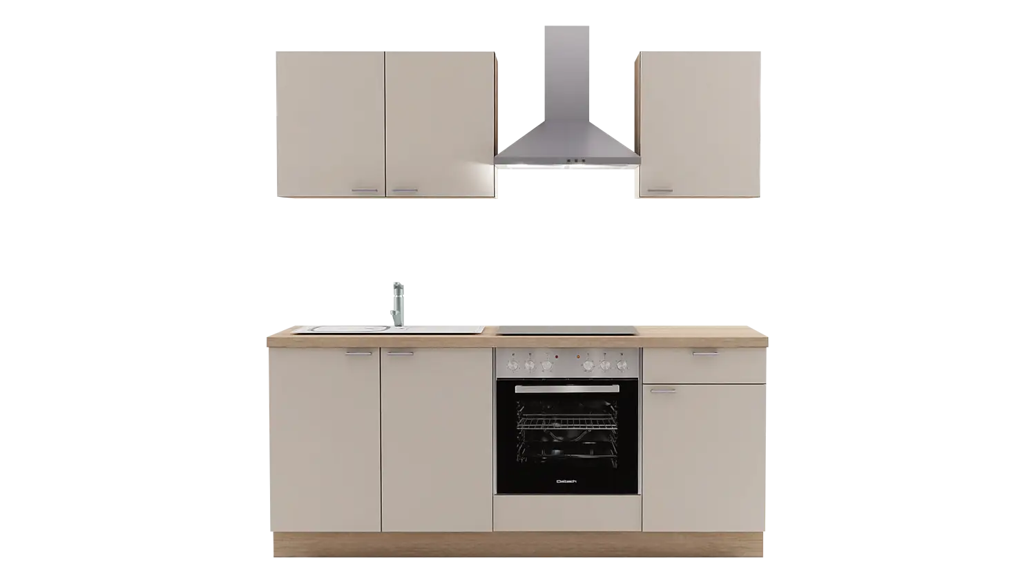 Express Küchenzeile ohne Geräte in Crema & Bergeiche: 200 cm, Spüle links | Miniküche "EXK250-3-0-l"