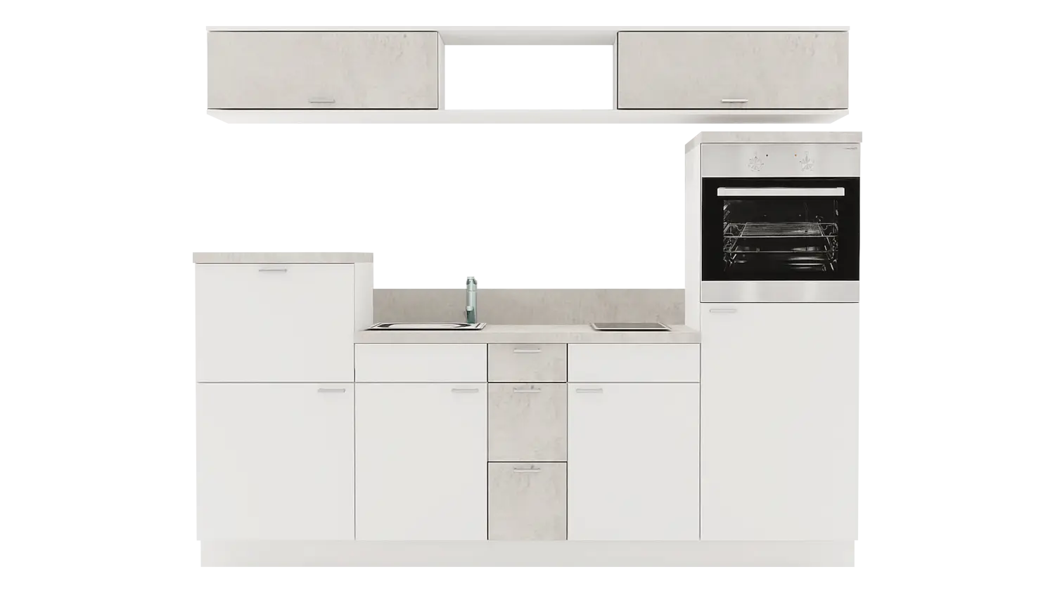Express Küchenzeile ohne Geräte in Weiß & Beton hell: 250 cm, Spüle links | Singleküche "EXK270-1-0-l" / Bild 1
