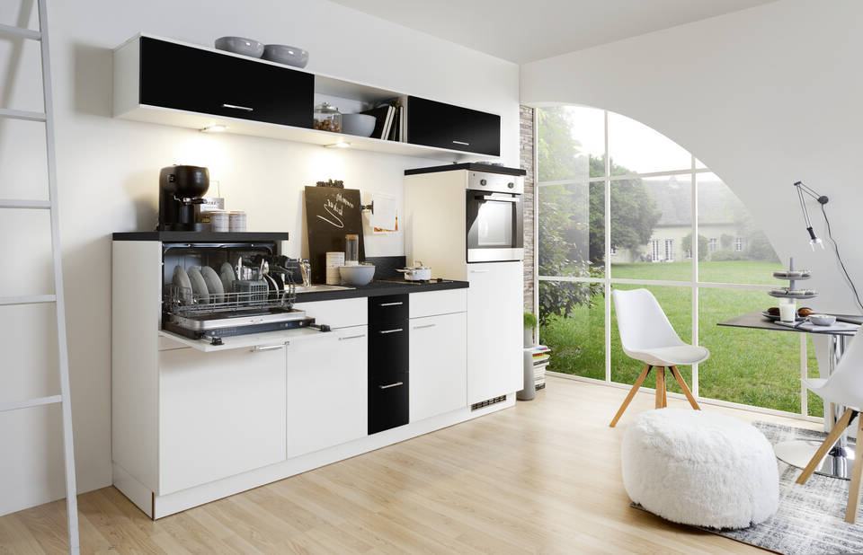 Express Küchenzeile ohne Geräte in Weiß & Schwarz: 250 cm, Spüle links | Singleküche "EXK270-2-0-l" / Bild 2