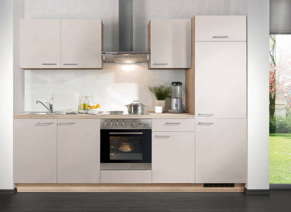 Express Küchenzeile ohne Geräte in Crema & Bergeiche: 270 cm, Spüle links | Singleküche "EXK280-8-0-l" / Bild 1