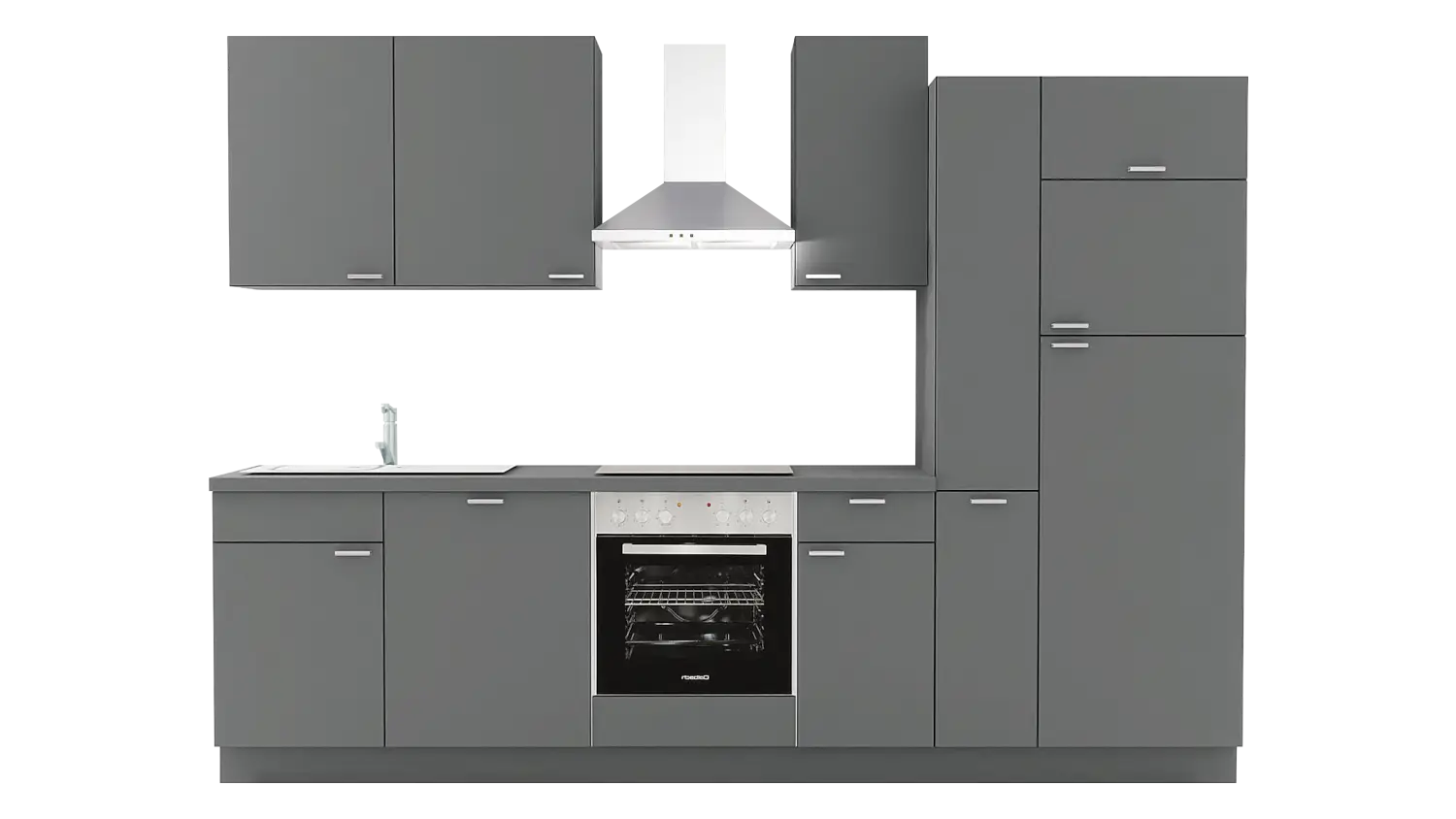 Express Küchenzeile ohne Geräte in Anthrazit: 300 cm, Spüle links | Singleküche "EXK390-5-0-l"