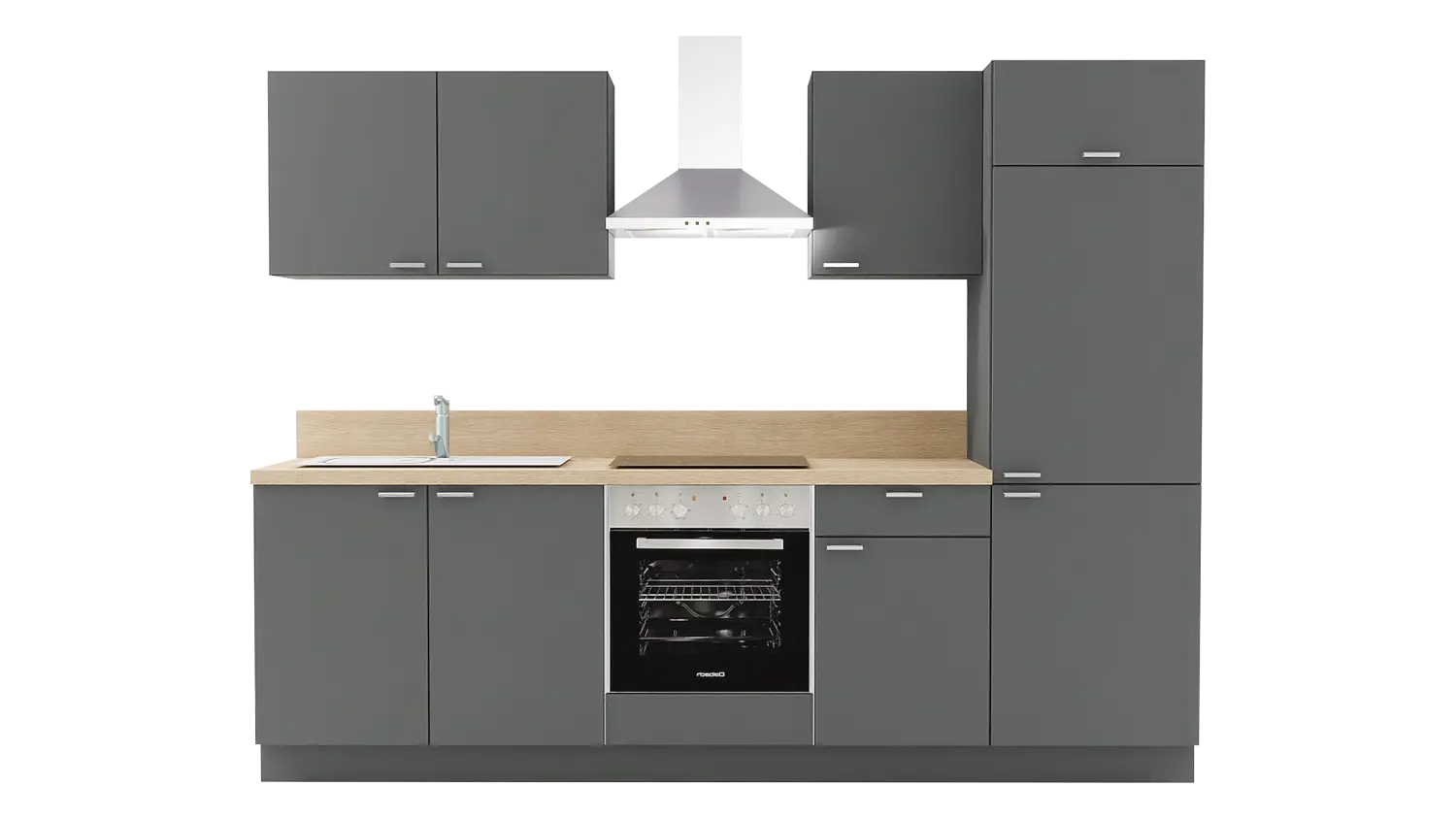 Express Küchenzeile ohne Geräte in Anthrazit & Wildeiche: 270 cm, Spüle links | Singleküche "EXK300-1-0-l" / Bild 1