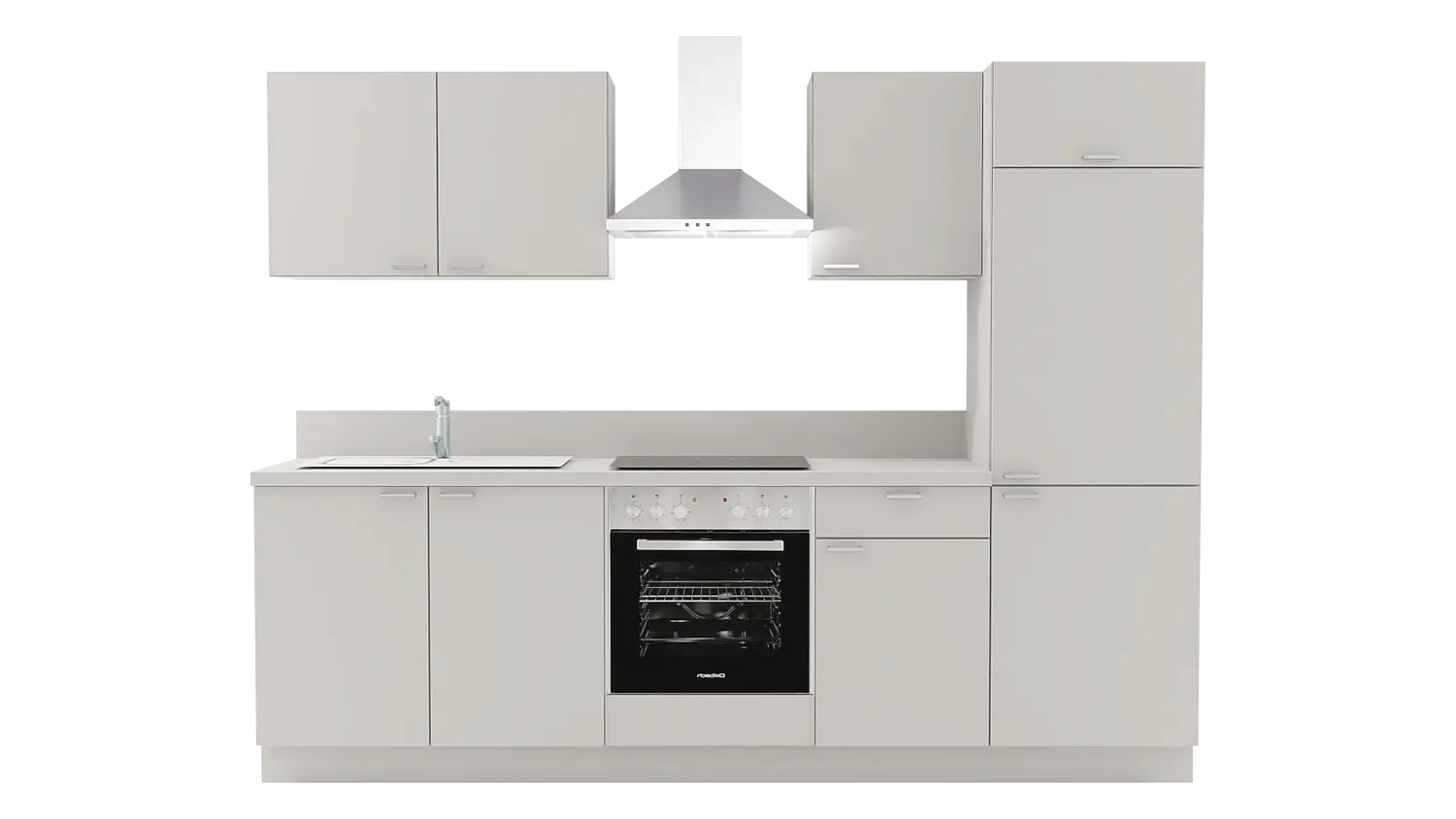 Express Küchenzeile ohne Geräte in Hellgrau: 270 cm, Spüle links | Singleküche "EXK300-2-0-l"