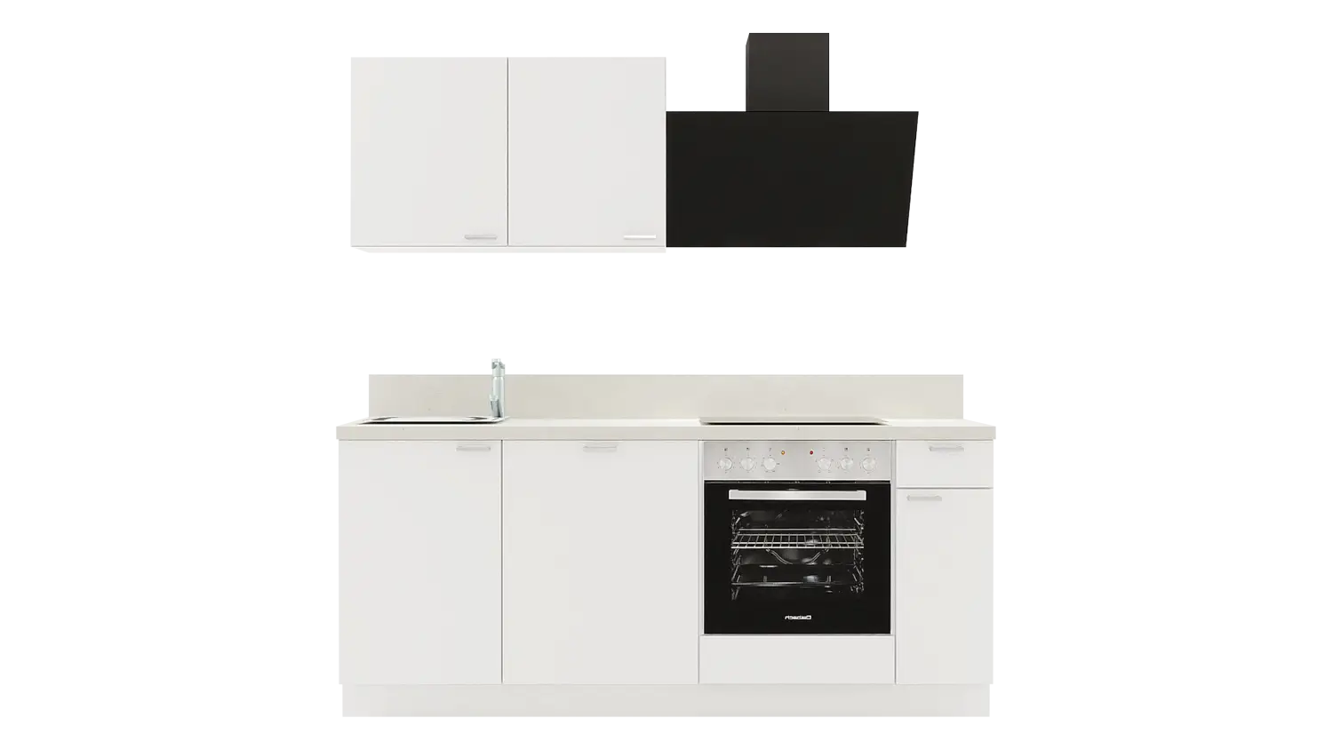Express Küchenzeile ohne Geräte in Weiß & Zement hell: 200 cm, Spüle links | Miniküche "EXK900-1-0-l" / Bild 1