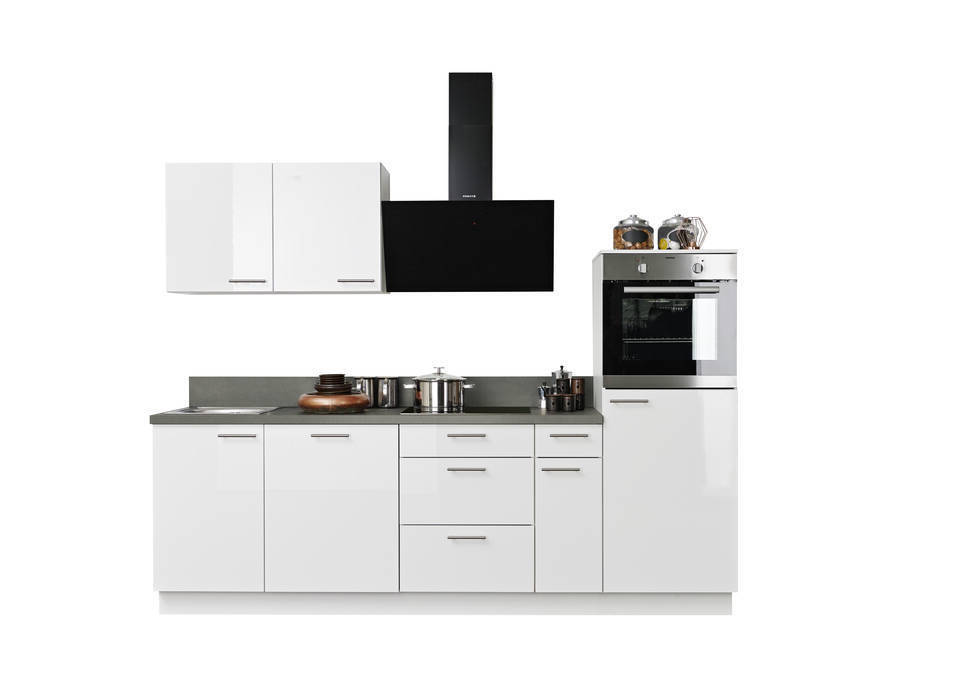 Express Küchenzeile ohne Geräte in Weiß Hochglanz & Stahl dunkel: 260 cm, Spüle links | Singleküche "EXK940-5-0-l" / Bild 3
