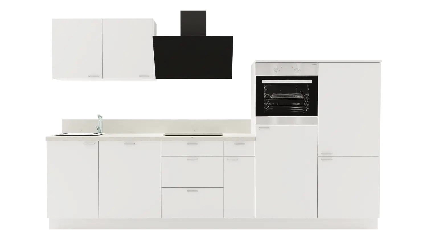 Express Küchenzeile ohne Geräte in Weiß & Zement hell: 320 cm, Spüle links | Küchenblock "EXK950-1-0-l" / Bild 1
