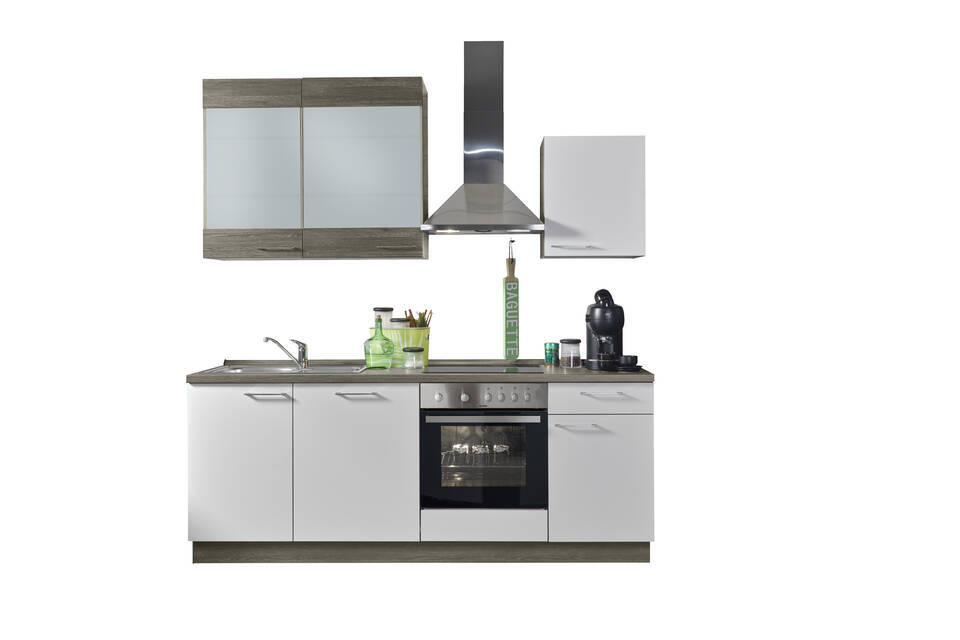 Express Küchenzeile ohne Geräte in Weiß & Eiche grau: 220 cm, Spüle links | Singleküche "EXK970-1-0-l" / Bild 3
