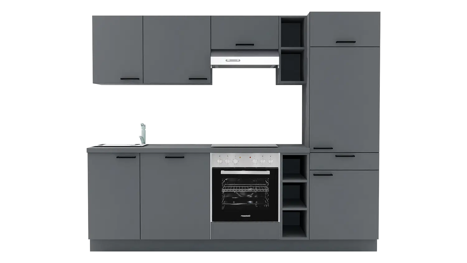Express Küchenzeile ohne Geräte in Anthrazit: 250 cm, Spüle links | Singleküche "EXK1140-3-0-l"