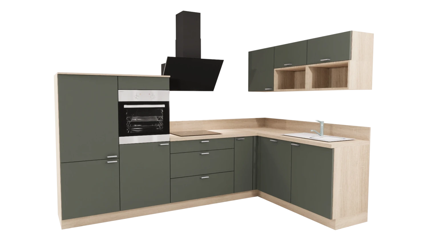Express L-Küche ohne Geräte in Zement & Wildeiche: 305x185 cm, 490 cm, Spüle rechts | Winkelküche "EXK160-3-0-r" / Bild 2