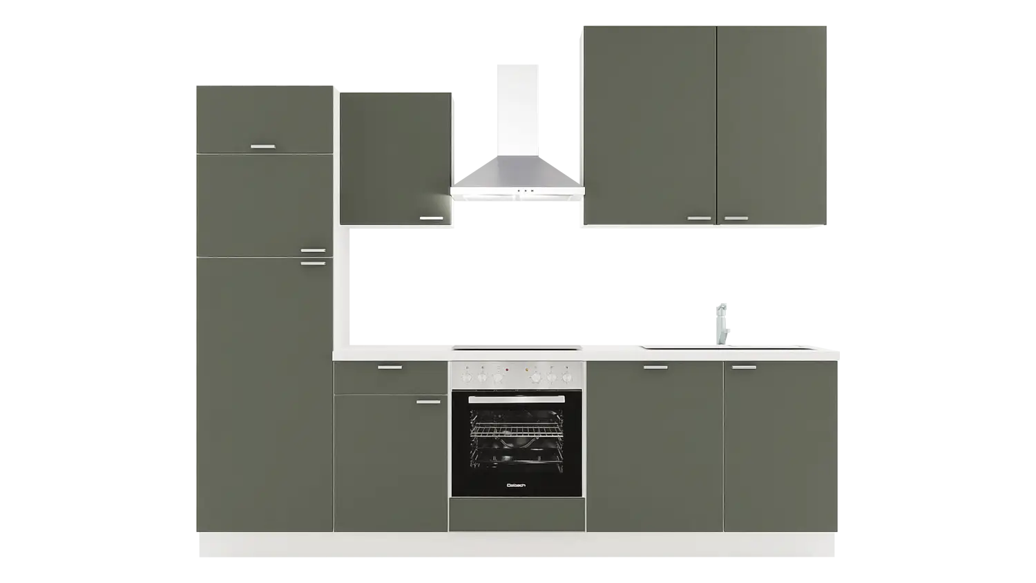 Express Küchenzeile ohne Geräte in Dunkelgrün & Weiß: 280 cm, Spüle rechts | Singleküche "EXK660-7-0-r"