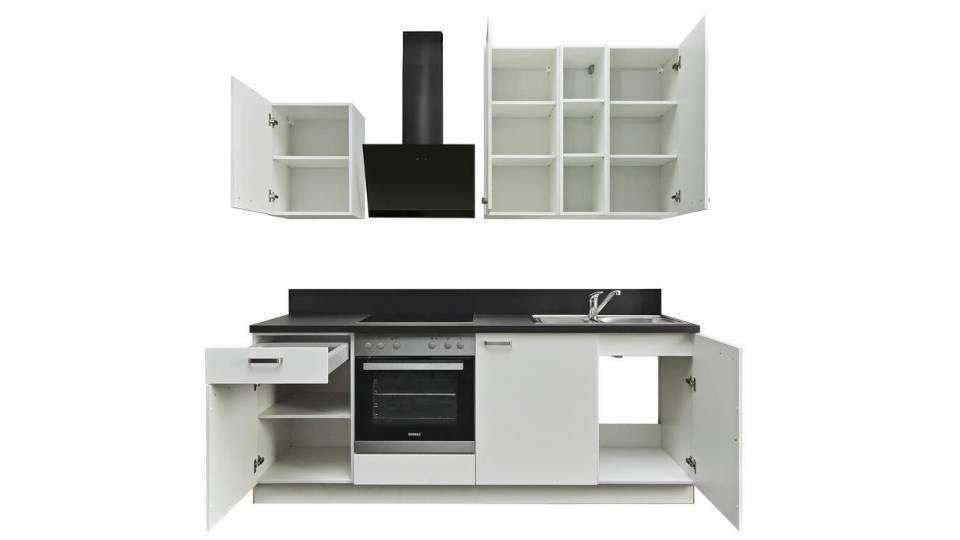 Express Küchenzeile ohne Geräte in Weiß & Schwarz: 220 cm, Spüle rechts | Singleküche "EXK840-1-0-r" / Bild 4