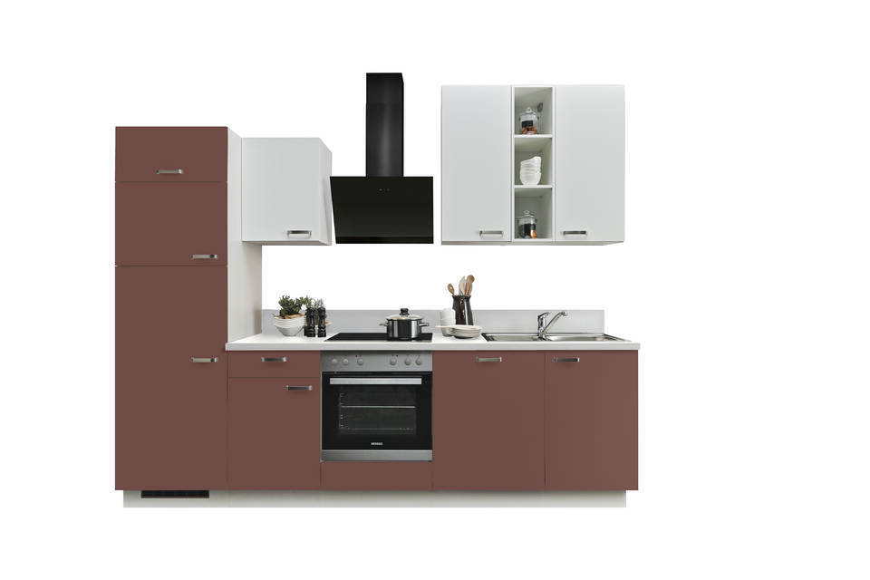 Express Küchenzeile ohne Geräte in Karminrot & Weiß: 280 cm, Spüle rechts | Singleküche "EXK860-2-0-r" / Bild 3