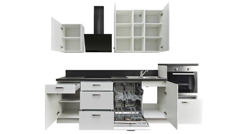 Express Küchenzeile ohne Geräte in Weiß & Schwarz: 280 cm, Spüle rechts | Singleküche "EXK870-1-0-r" / Bild 3