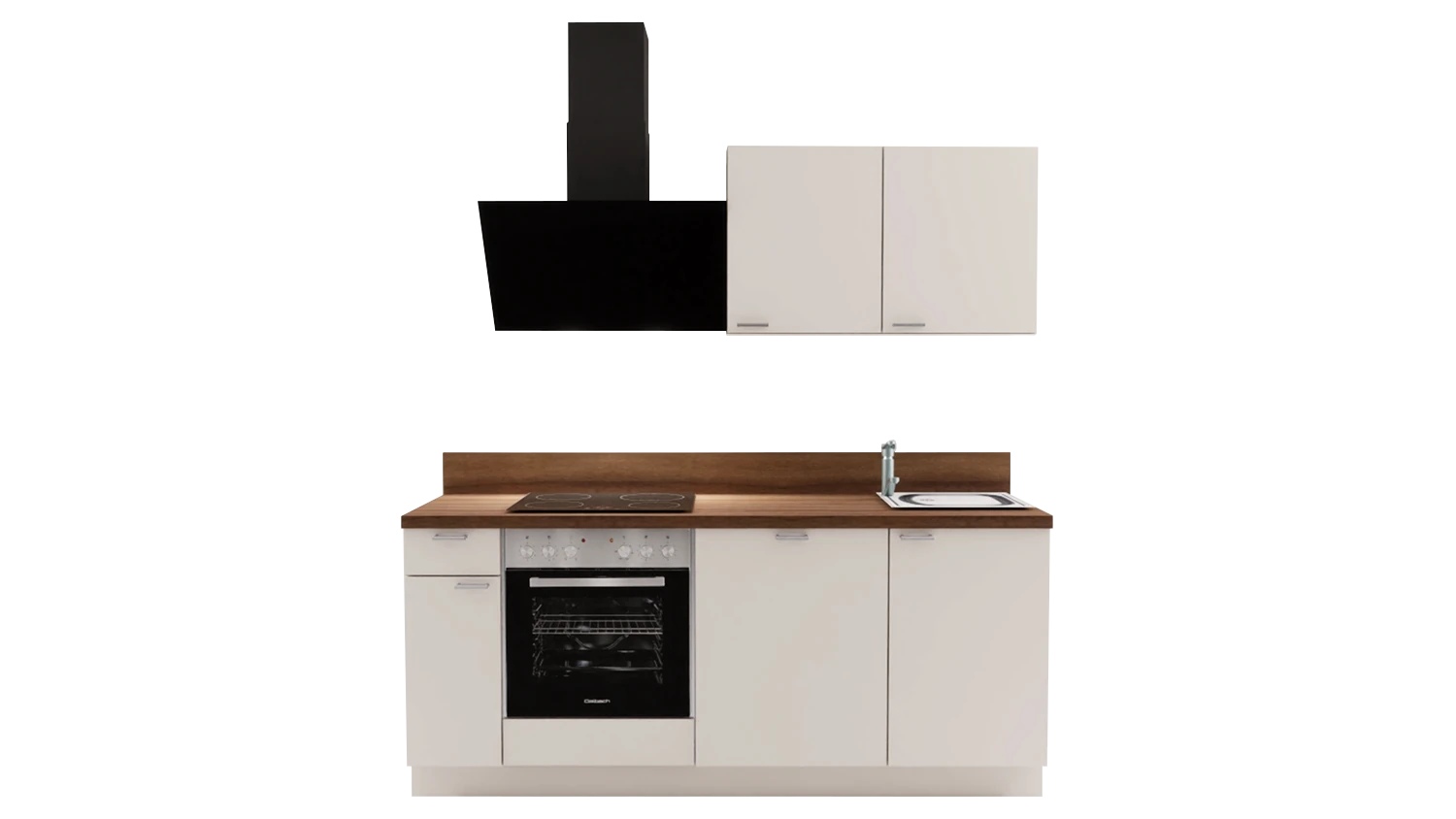 Express Küchenzeile ohne Geräte in Magnolia & Nussbaum: 200 cm, Spüle rechts | Miniküche "EXK900-2-0-r"