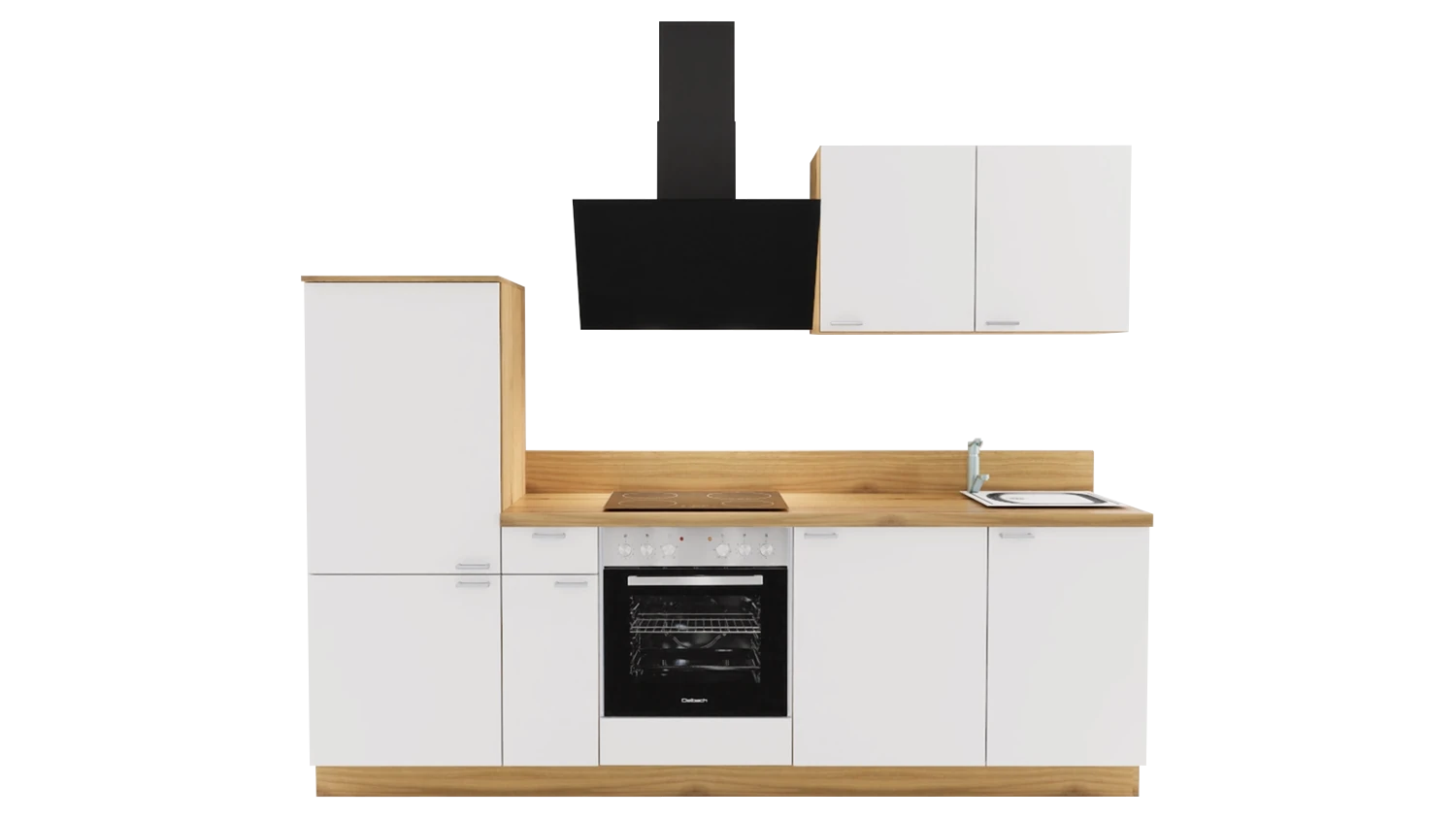 Express Küchenzeile ohne Geräte in Weiß & Eiche astig: 260 cm, Spüle rechts | Küchenblock "EXK910-4-0-r"