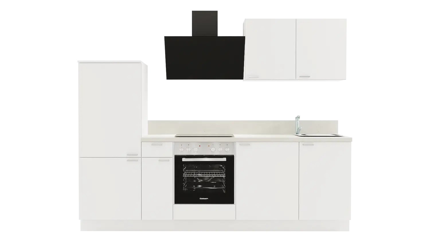 Express Küchenzeile ohne Geräte in Weiß & Zement hell: 260 cm, Spüle rechts | Küchenblock "EXK910-1-0-r"