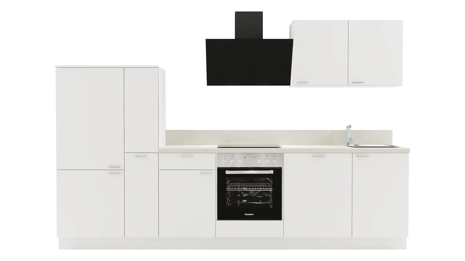 Express Küchenzeile ohne Geräte in Weiß & Zement hell: 310 cm, Spüle rechts | Küchenblock "EXK930-1-0-r"