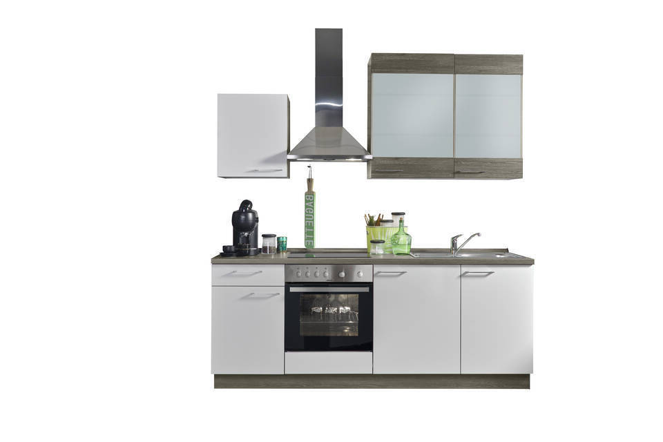 Express Küchenzeile ohne Geräte in Weiß & Eiche grau: 220 cm, Spüle rechts | Singleküche "EXK960-1-0-r" / Bild 3
