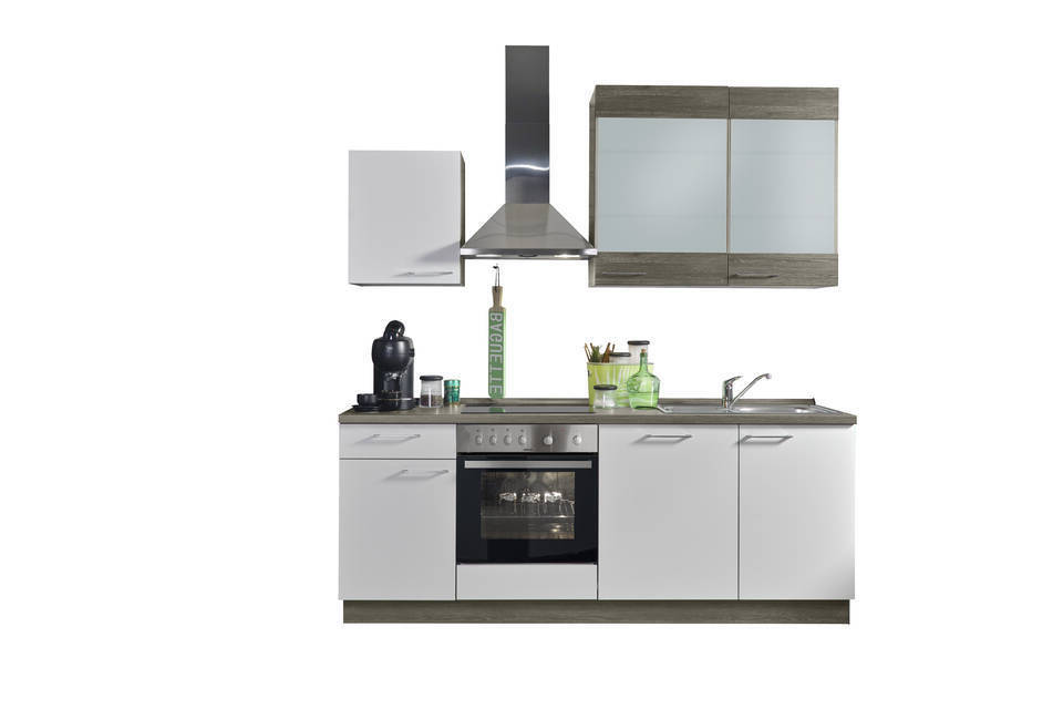 Express Küchenzeile ohne Geräte in Weiß & Eiche grau: 220 cm, Spüle rechts | Singleküche "EXK970-1-0-r" / Bild 3