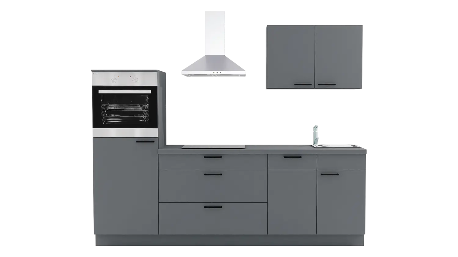 Express Küchenzeile ohne Geräte in Anthrazit: 250 cm, Spüle rechts | Singleküche "EXK1120-3-0-r"
