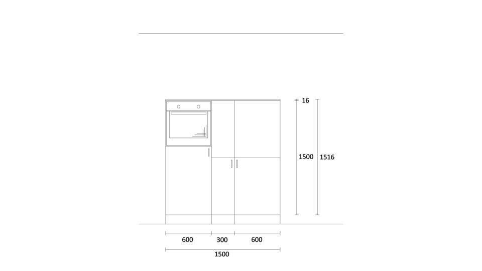 Zweizeilige Küche "EXK100-1-0" mit Spüle links: Wandansicht & Maße in mm