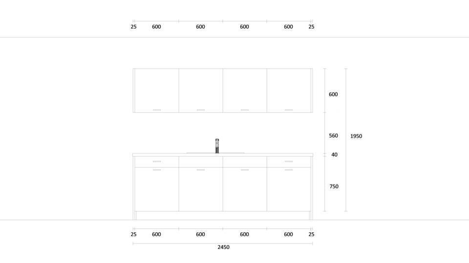 Küche mit Insel "EXK1050-2-0" mit Spüle links: Wandansicht & Maße in mm / Bild 1
