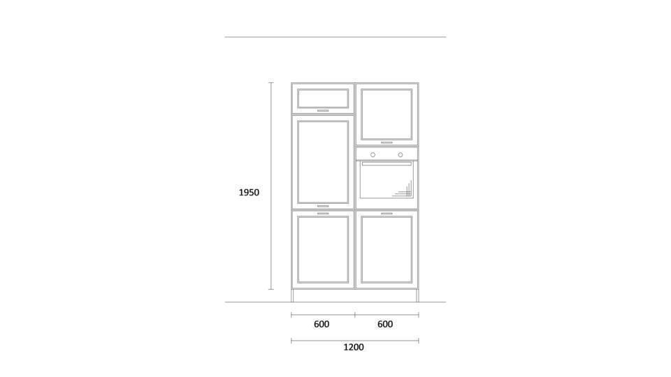 Zweizeilige Küche "EXK120-1-1" mit Spüle links: Wandansicht & Maße in mm / Bild 1