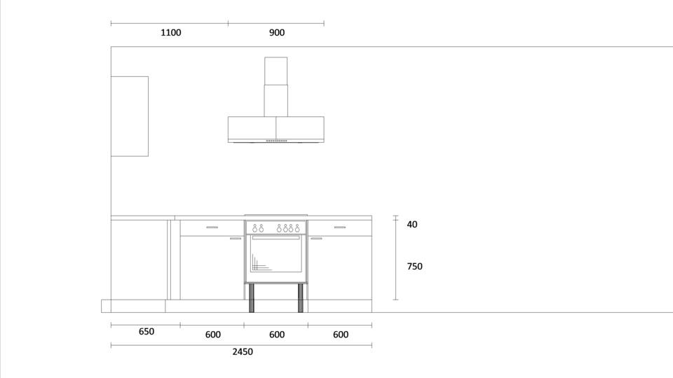 L-Küche "EXK130-1-1" mit Spüle links: Wandansicht & Maße in mm / Bild 1