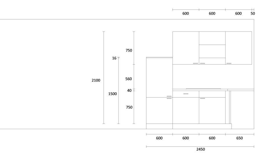 L-Küche "EXK130-1-1" mit Spüle links: Wandansicht & Maße in mm / Bild 2