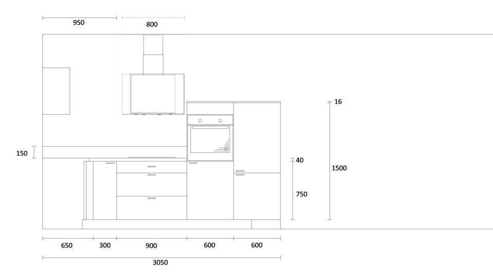 L-Küche "EXK160-10-0" mit Spüle links: Wandansicht & Maße in mm / Bild 2