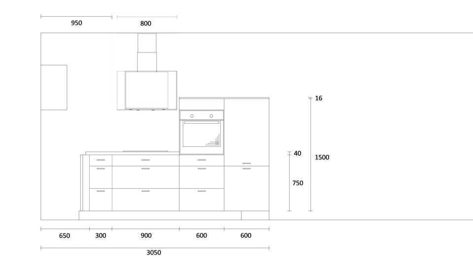 L-Küche "EXK170-1-0" mit Spüle links: Wandansicht & Maße in mm / Bild 2
