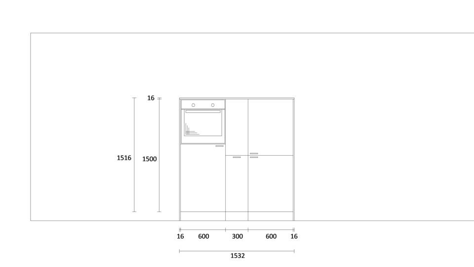 Zweizeilige Küche "EXK30-1-1" mit Spüle links: Wandansicht & Maße in mm / Bild 1