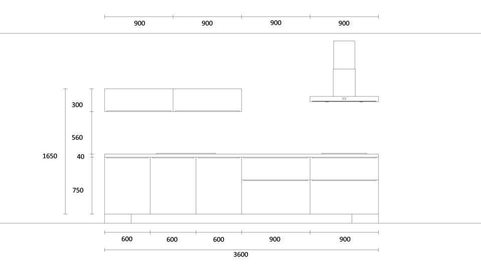 Zweizeilige Küche "EXK40-1-0" mit Spüle links: Wandansicht & Maße in mm / Bild 1