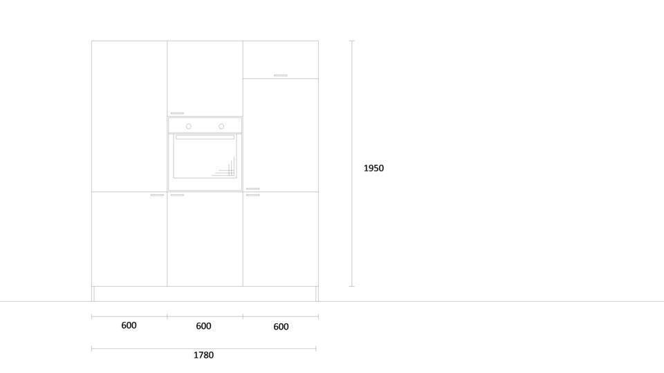 Zweizeilige Küche "EXK680-1-0" mit Spüle links: Wandansicht & Maße in mm / Bild 2