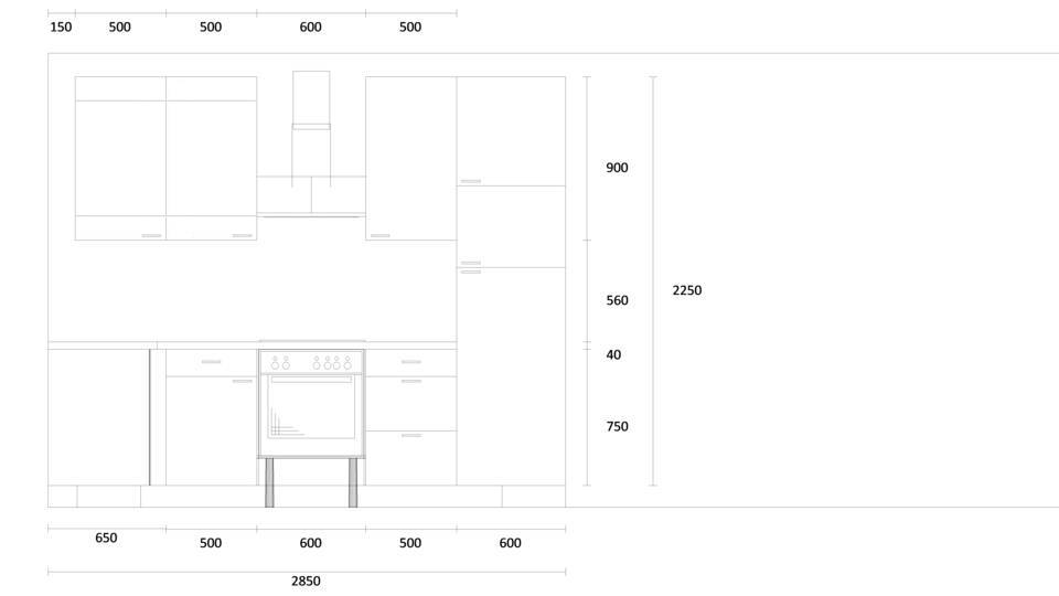 L-Küche "EXK700-1-0" mit Spüle links: Wandansicht & Maße in mm / Bild 1
