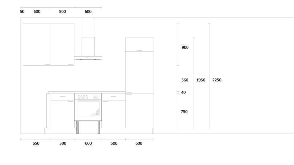L-Küche "EXK760-1-1" mit Spüle links: Wandansicht & Maße in mm / Bild 2