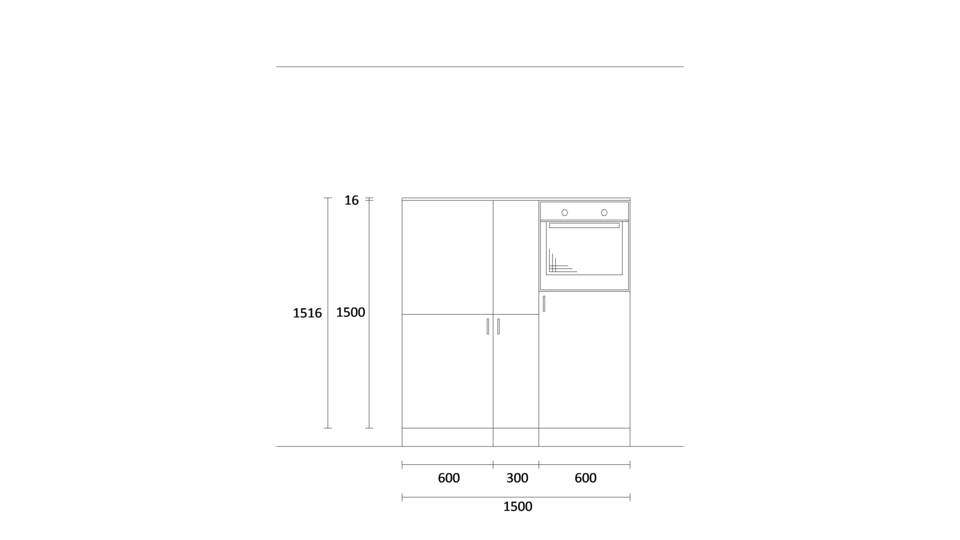 Zweizeilige Küche "EXK100-1-0" mit Spüle rechts: Wandansicht & Maße in mm / Bild 1