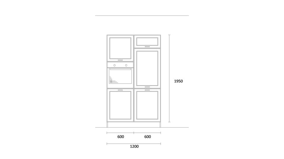 Zweizeilige Küche "EXK120-1-1" mit Spüle rechts: Wandansicht & Maße in mm / Bild 1