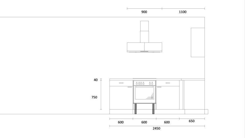 L-Küche "EXK130-1-0" mit Spüle rechts: Wandansicht & Maße in mm / Bild 1