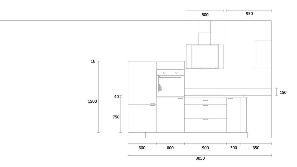 L-Küche "EXK160-11-1" mit Spüle rechts: Wandansicht & Maße in mm / Bild 2