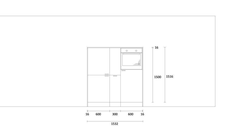 Zweizeilige Küche "EXK30-3-1" mit Spüle rechts: Wandansicht & Maße in mm / Bild 1