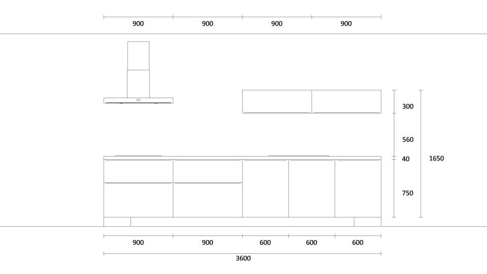Zweizeilige Küche "EXK40-1-0" mit Spüle rechts: Wandansicht & Maße in mm / Bild 1
