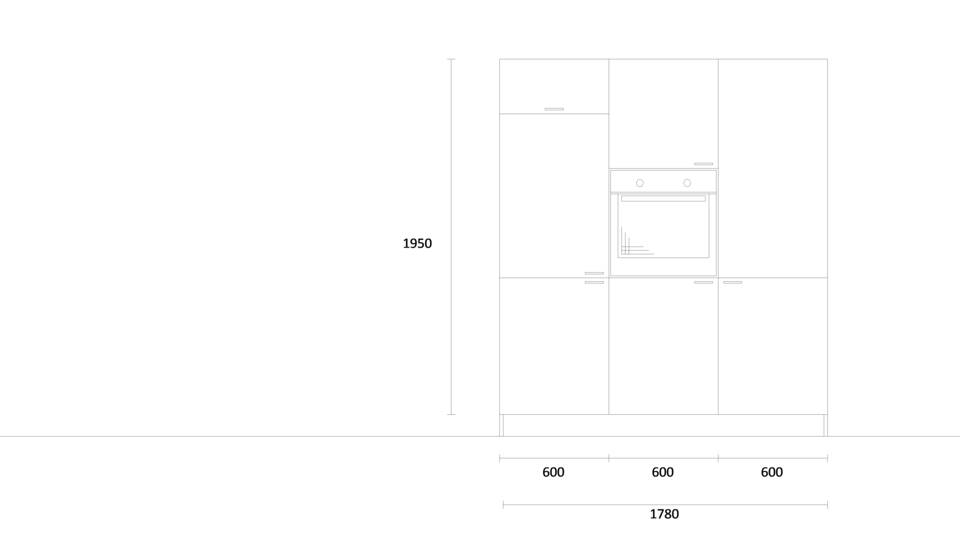 Zweizeilige Küche "EXK680-1-0" mit Spüle rechts: Wandansicht & Maße in mm / Bild 2